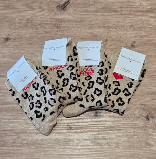Chaussettes "Bichette, Amour, Love more, cœur"