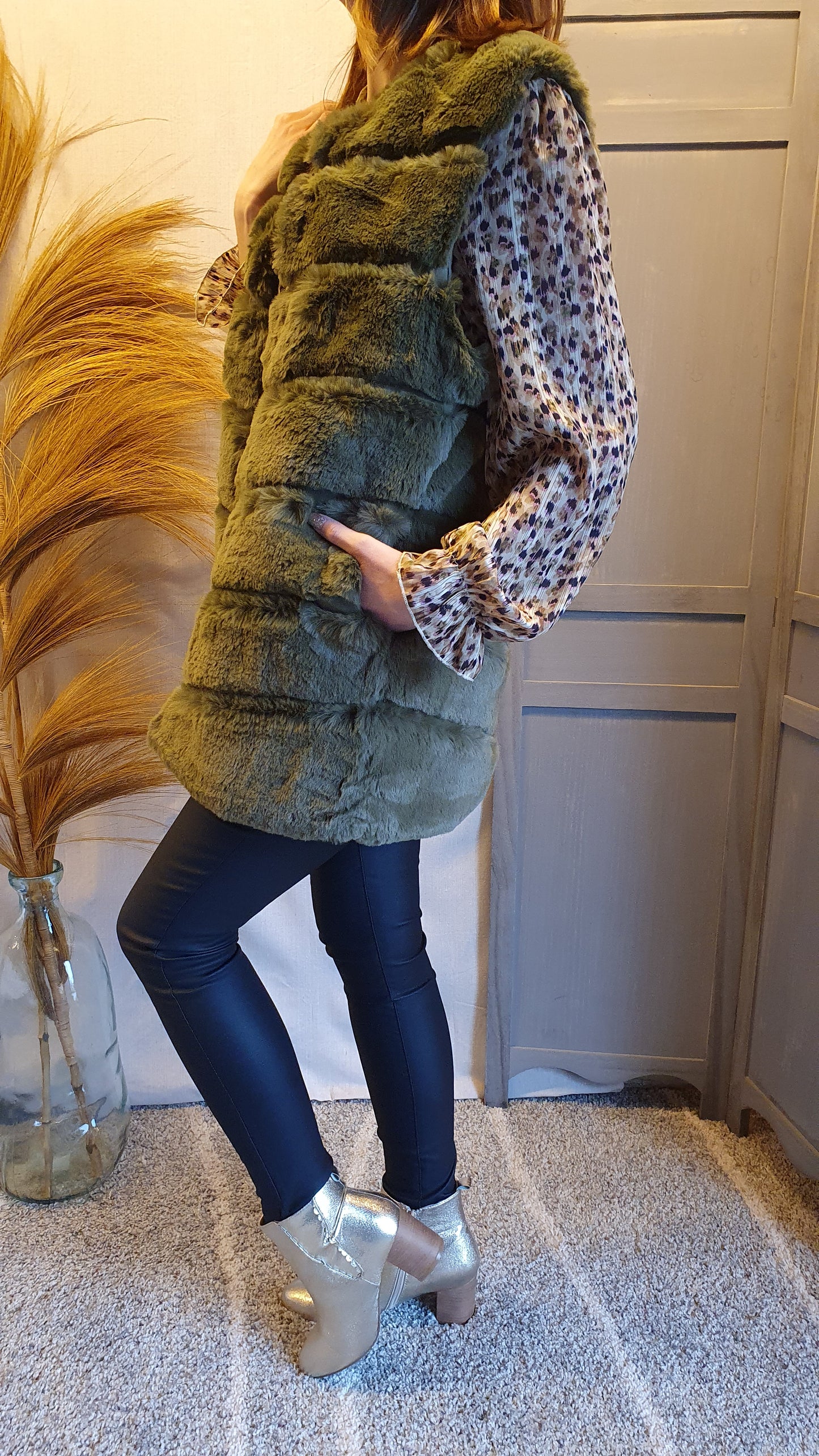 Gilet fourrure "Marion" kaki